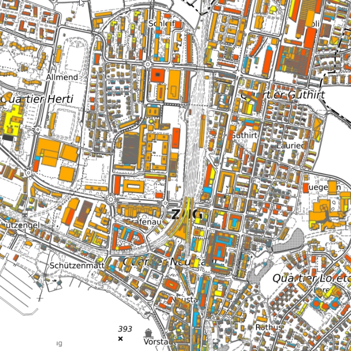 Ausschnitt  Stadt Zug Solarkataster